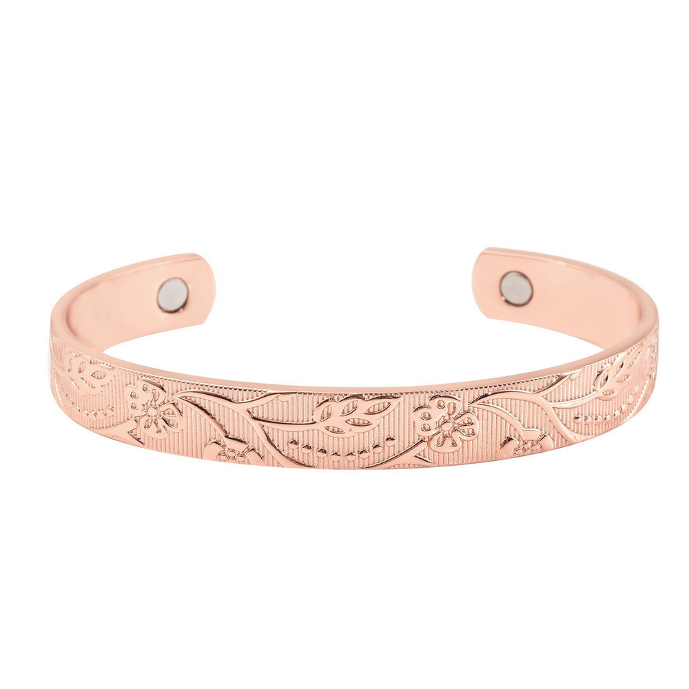 Rose Gold Cuff Bracelet Floral Vine Pattern Adjustable Magnetic Bracelet Health